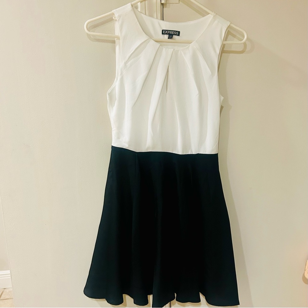 Express White and Black Fit and Flare Mini Dress for Cocktail